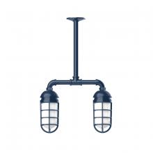 Montclair Light Works MSA050-50 - Vaportite, 2-light stem hung pendant with clear glass and cast guard, Navy